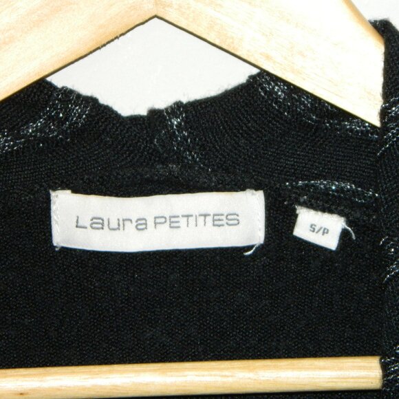 2 for/ $25 Laura Petites Black Knit Cardigan Metallic Thread Detail Size PS - Picture 8 of 10